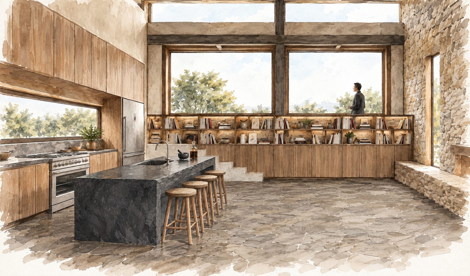 Kitchen & Library · Stone and Light
